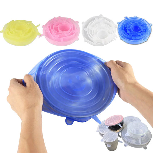 6pcs/set Silicone Stretch Lids Universal Silicone Food Wrap Lid For Cookware Bowl Pot Reusable Stretch Lid Kitchen Accessories